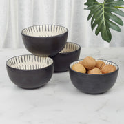 Artisanal Studio Pottery Stoneware Veg Bowl/Katori Set of 4 in Black & Ecru Colour - HomeTown