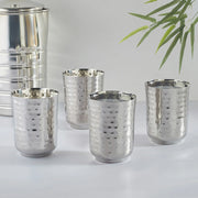 Glisto Stainless Steel Hammered Drinking Glass/Tumbler Set of 4 in Silver Colour - HomeTown