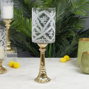 Phiona Glass Etched Handcrafted Hurricane 49 Cm in Gold Colour - HomeTown