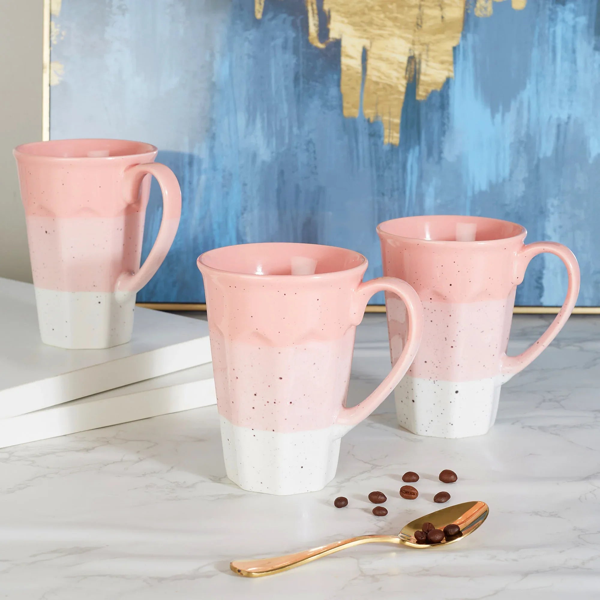 Emilia Ceramic Coffee Mug 370ml Set of 3 in Dusky Pink Colour - HomeTown