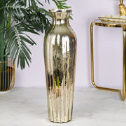 Phiona Glass Tall Fluted Handcrafted Mercury Vase 54 Cm in Gold Colour - HomeTown