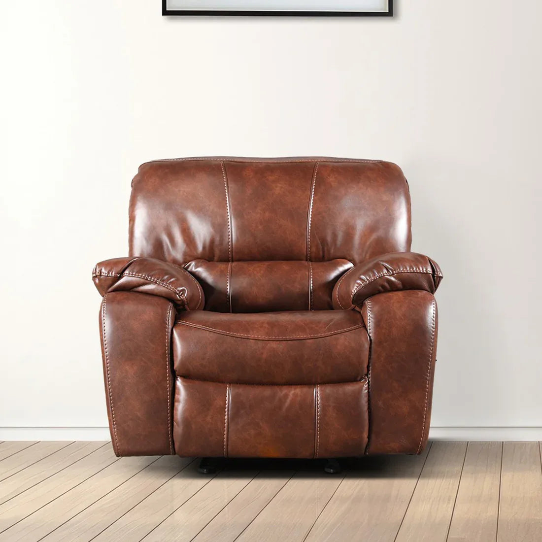 Urbano Leather Fabric Single Seater Recliner in Brown Colour - HomeTown