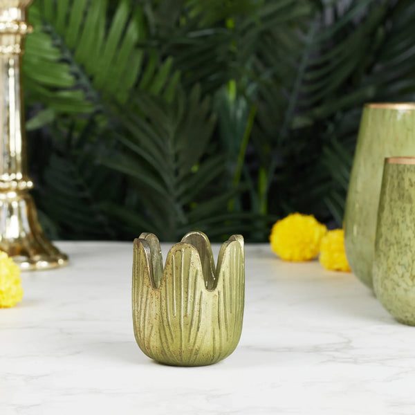 Phiona Glass Lotus Inspired Handcrafted Votive 70 Cm in Emerald Colour dimensions