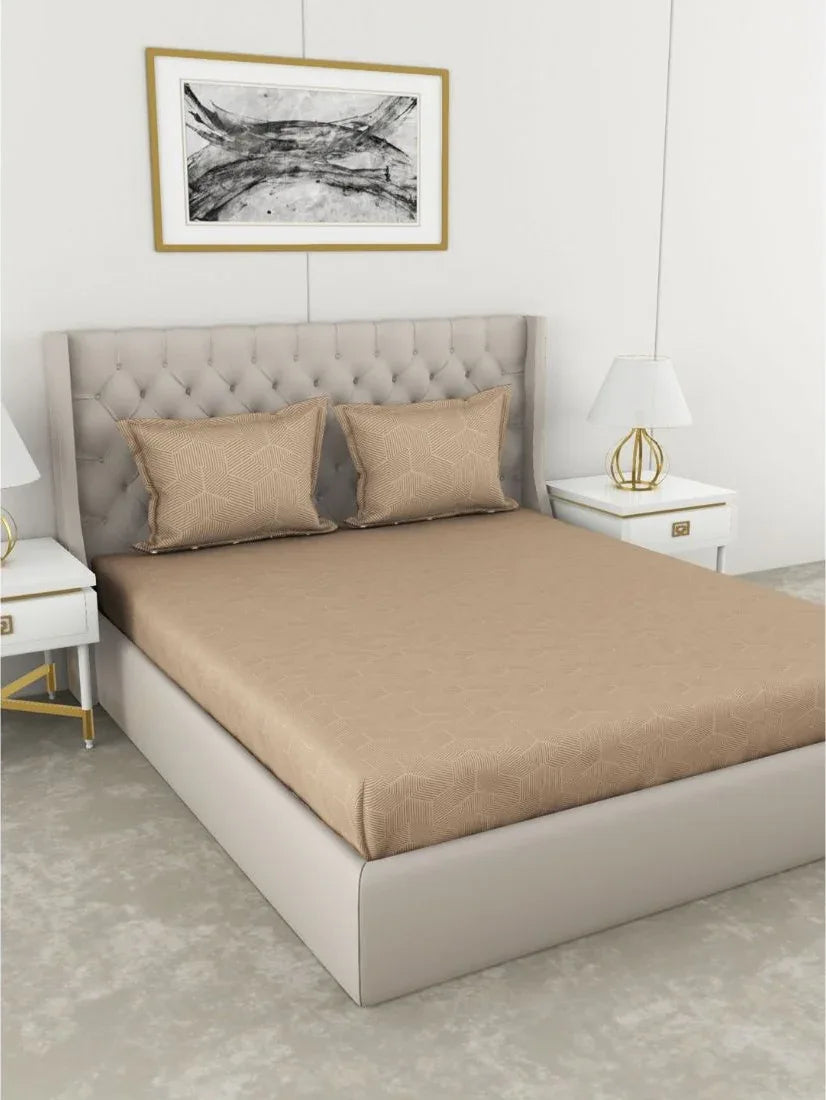 Botanical Cotton King Bed Sheet 274X274 Cm 210 Tc in Beige Colour - HomeTown