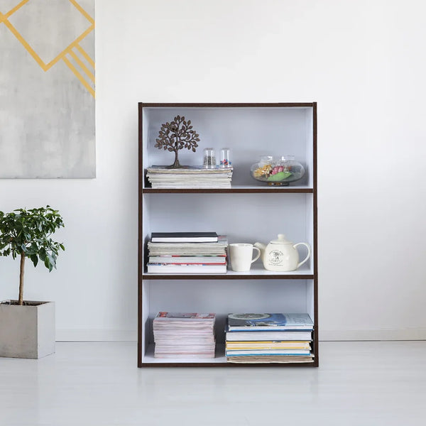 Mezzola Engineered Wood 3 Tier Bookshelf Large in Wenge Colour dimensions