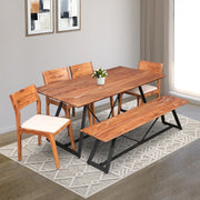Axel Solidwood Six Seater Dining Set With Bench in Natural Sheesham Colour - HomeTown