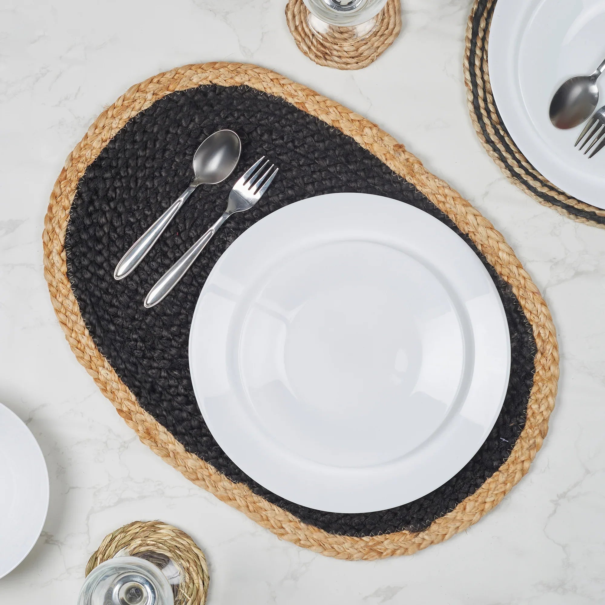 Ebony Handmade Jute Placemat 38x38 Cm in Black Colour - HomeTown
