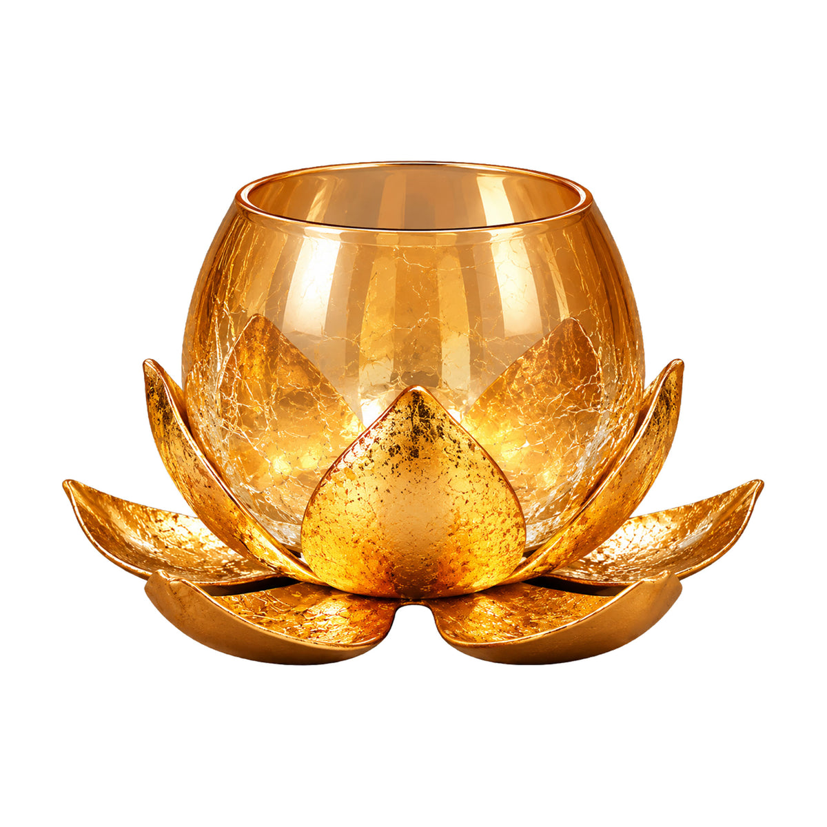 CGI Luxe Utsav Lotus Glass Tea Light Gold Finish | 11X11X8.5 cm