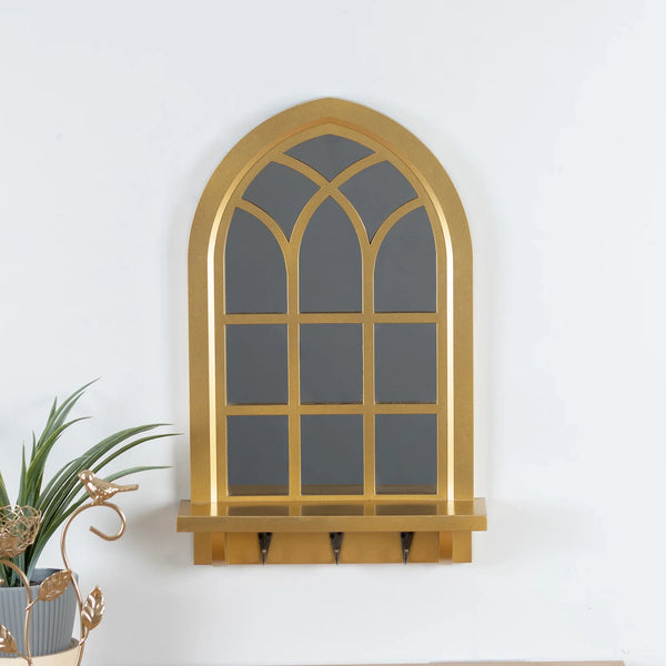 Mirage  Decorative Mirror with Shelf and Hooks in Gold Colour dimensions