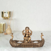 Dynast Polyresin Embellished Ganesha Hand Finished Figurine Cum Tealight Holder 14Cm in Gold Colour - HomeTown