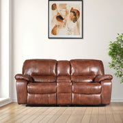 Urbano Leather Fabric Two Seater Recliner with Console in Brown Colour - HomeTown