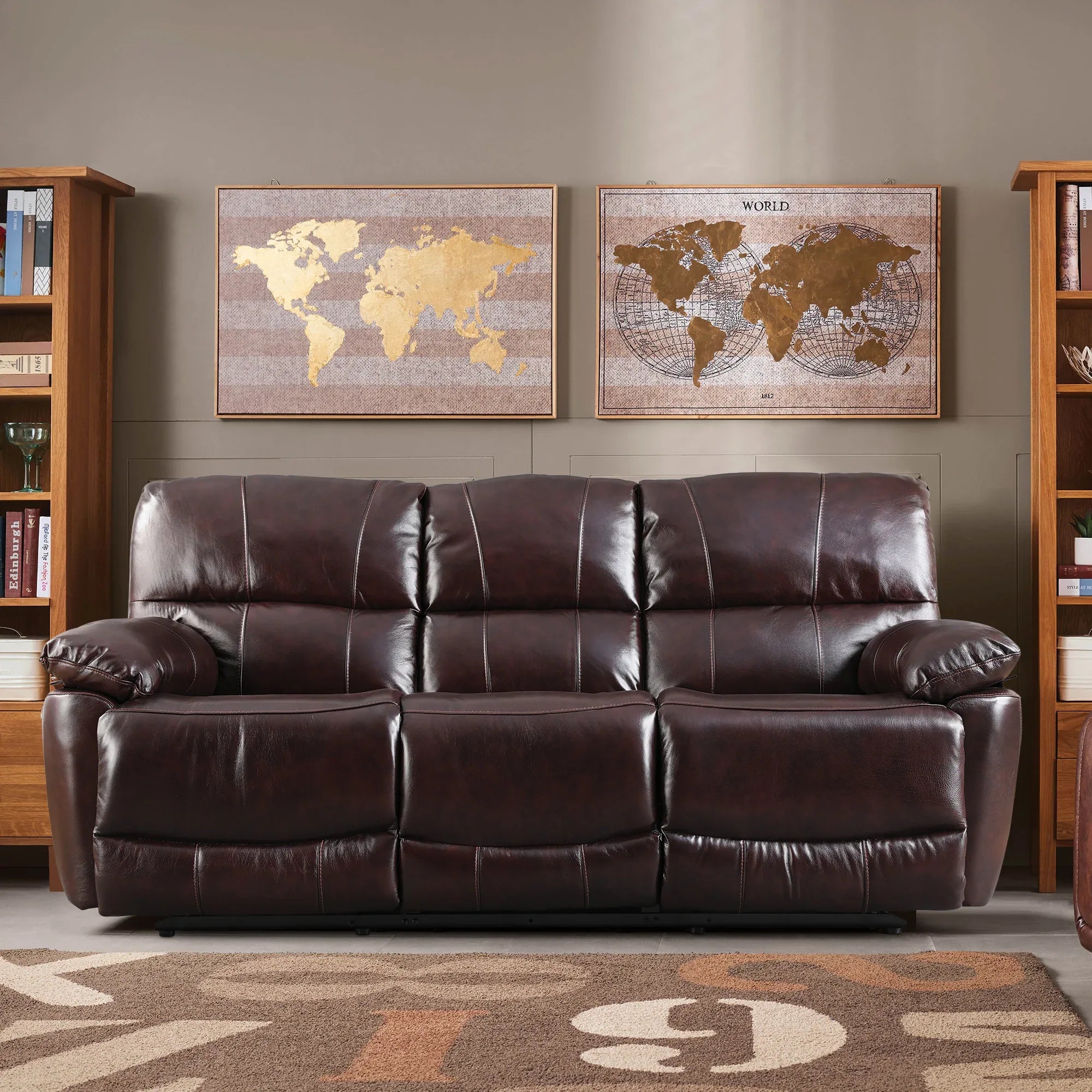 Charles Half Leather Three Seater Recliner - HomeTown