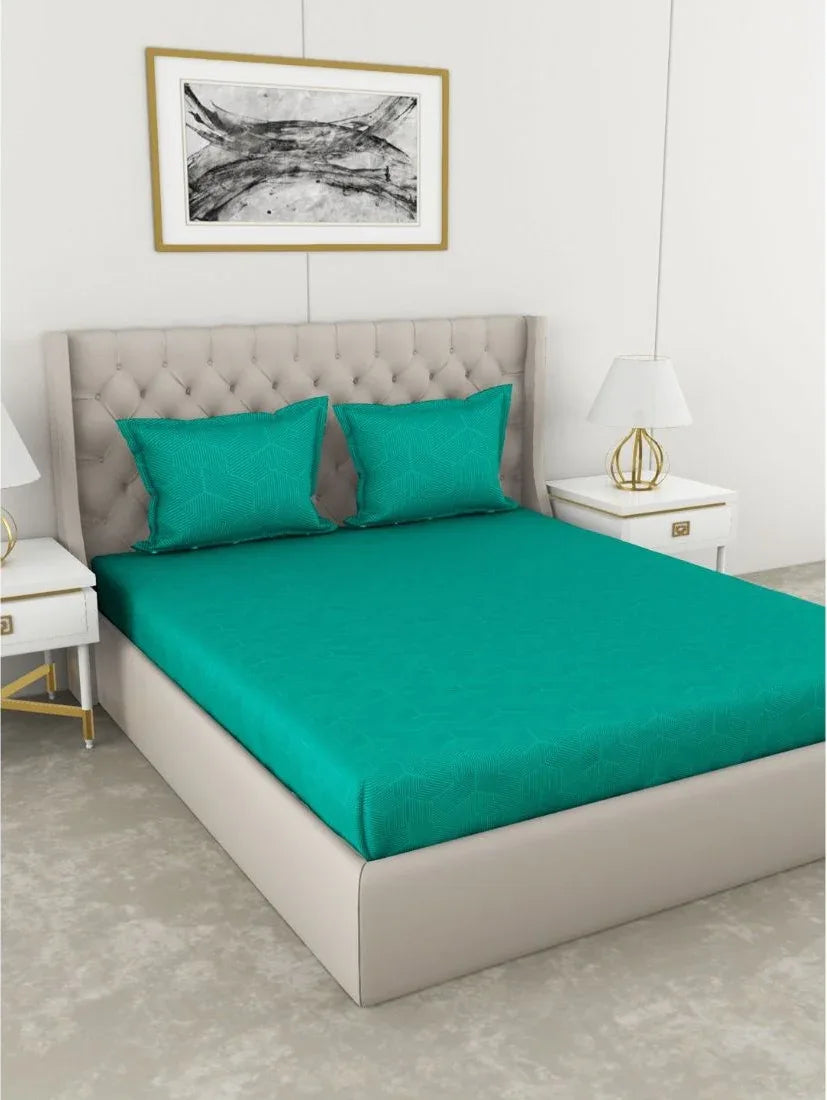Botanical Cotton King Bed Sheet 274X274 Cm 210 Tc in Green Colour - HomeTown