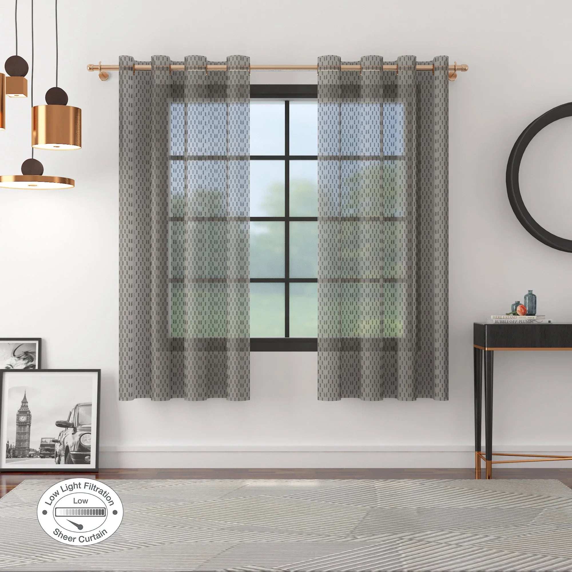 Amour Set of 2 Dobby Window Sheer Curtains 5 Feet in Charcoal Colour - HomeTown