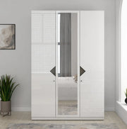 Gwen Three Door Wardrobe With Mirror in White Colour - HomeTown