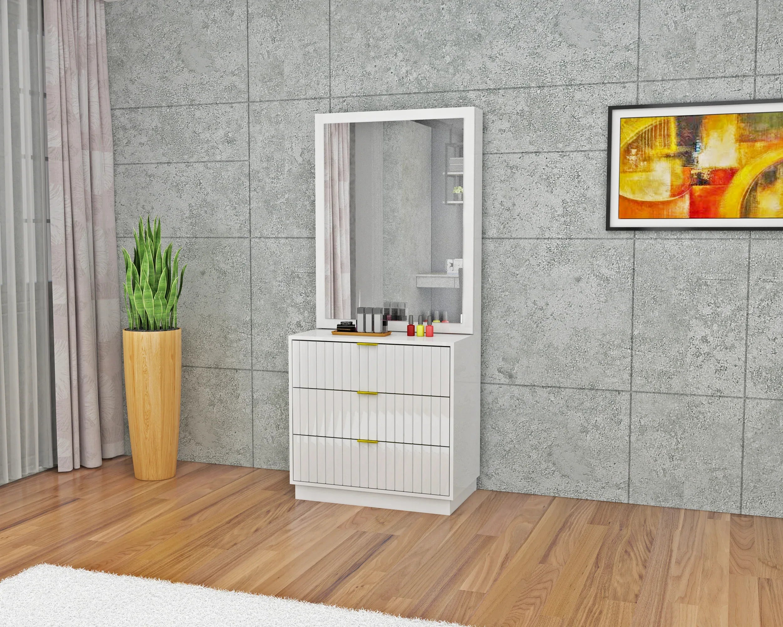 Minerva Engineered Wood Dresser with Mirror in White Colour - HomeTown