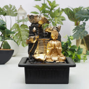 Impression Polyresin Buddha Petal Water Fountain 21x17x25 Cm in Antique Gold Colour - HomeTown