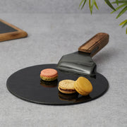 Ebony Glass & Wooden Shovel Pizza Platter in Black Texture Colour - HomeTown
