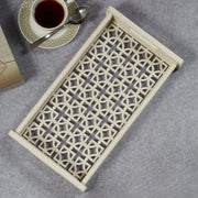 Laser Engineered Wood Cut Tray With Glass Small Rectangle in Multi Colour - HomeTown