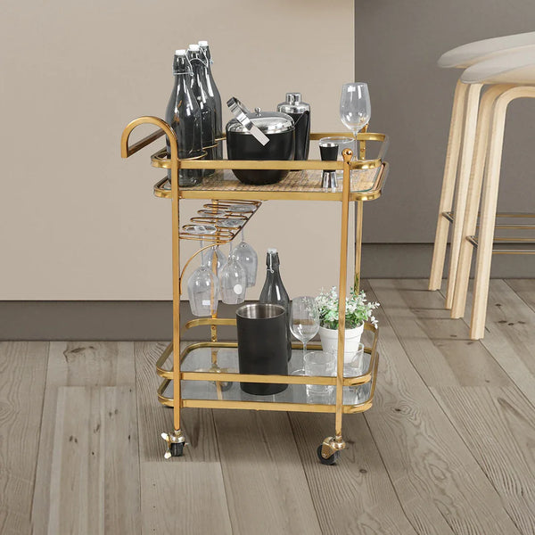 Alpen Metal Serving Trolley in Gold Colour dimensions