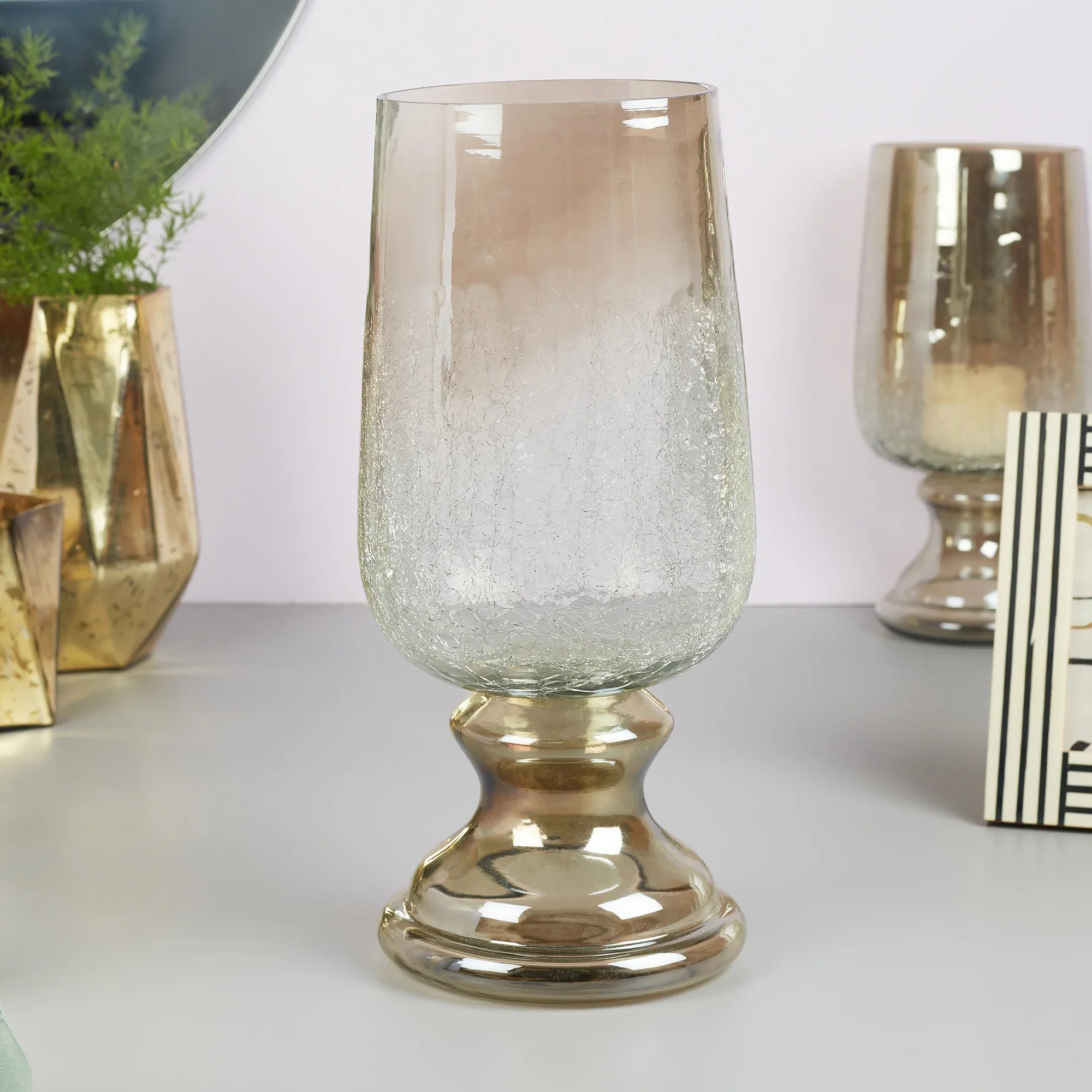 Phiona Glass Crack Handcrafted Hurricane Ombre 42 Cm in Black Colour - HomeTown