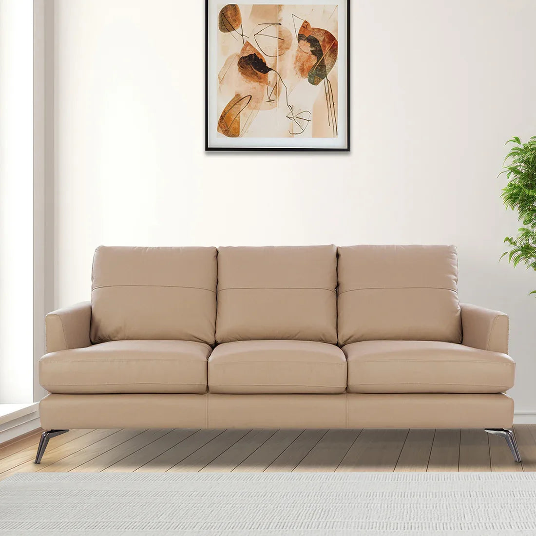 Soren Half Leather Three Seater Sofa in Mushroom Colour - HomeTown