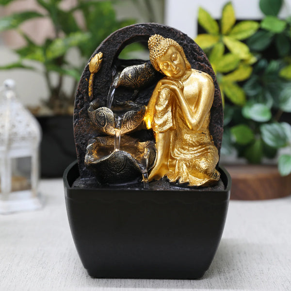 Impression Polyresin Relaxing Buddha Fountain 13X18Cm in Black Gold Colour - HomeTown