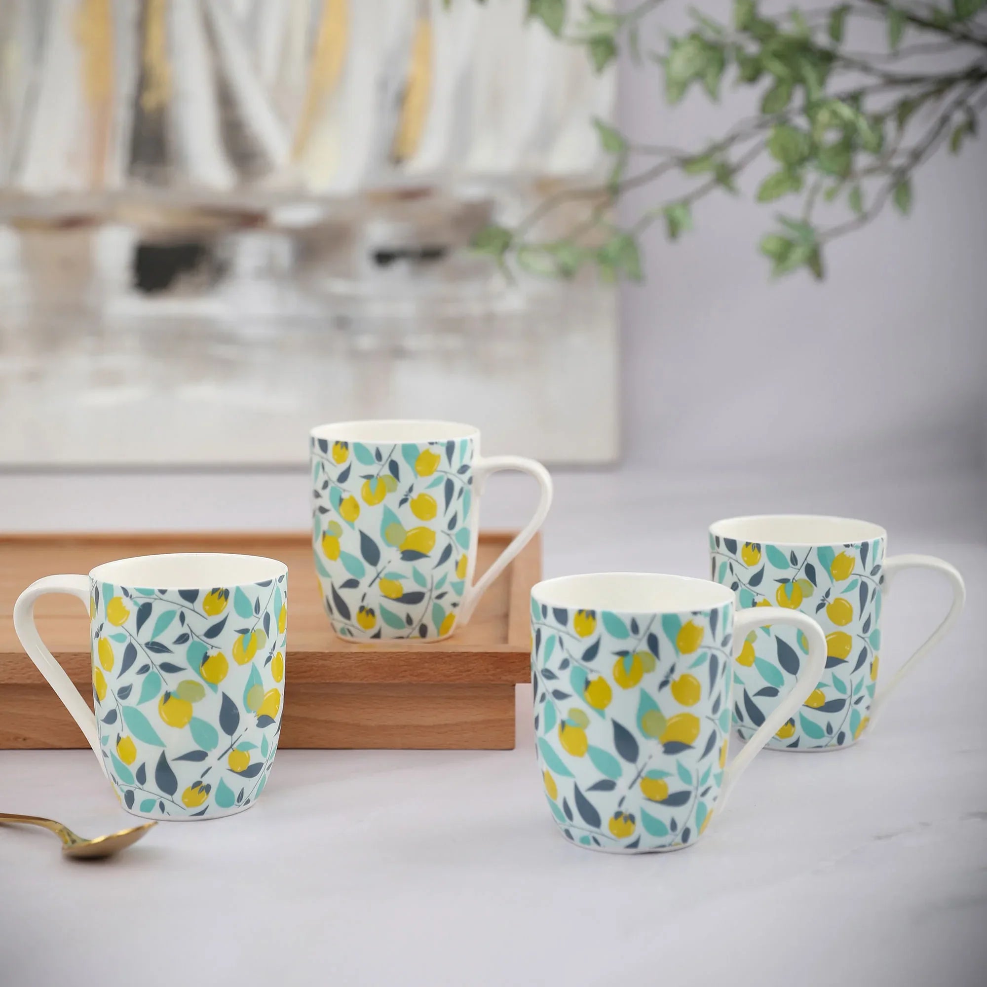 Bahamas Ceramic Lemons Coffee Mug 320 Ml Set Of 4 in Multi Colour - HomeTown