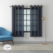 Fiesta Set of 2 Solid Textured Sheer Window Curtains 5 Feet in Navy Colour - HomeTown