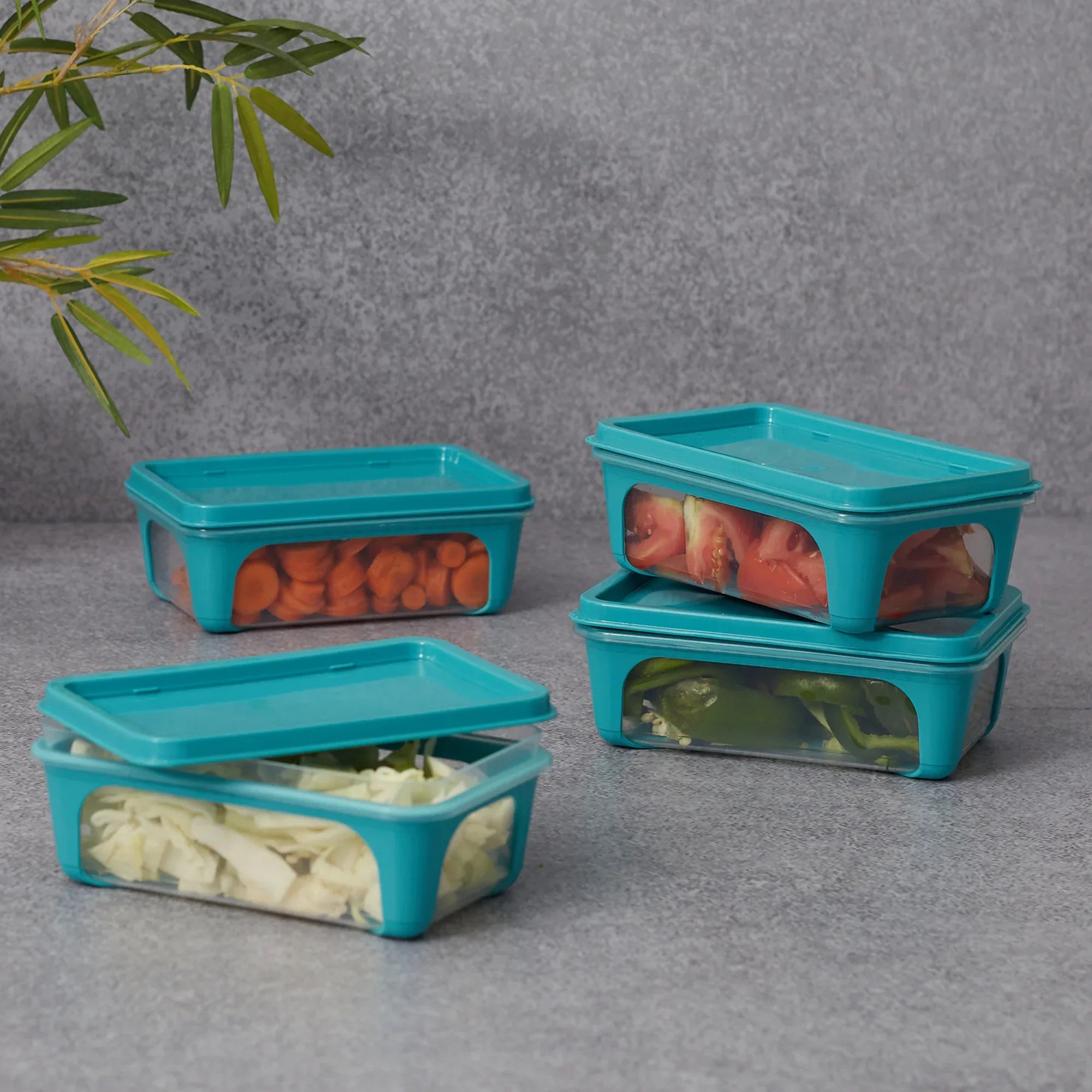 Kitchen Mate Food Storage Rectangular Container 425 Ml With Freezer & Microwave Safe & Bpa Free Set Of 4 in Teal Colour - HomeTown