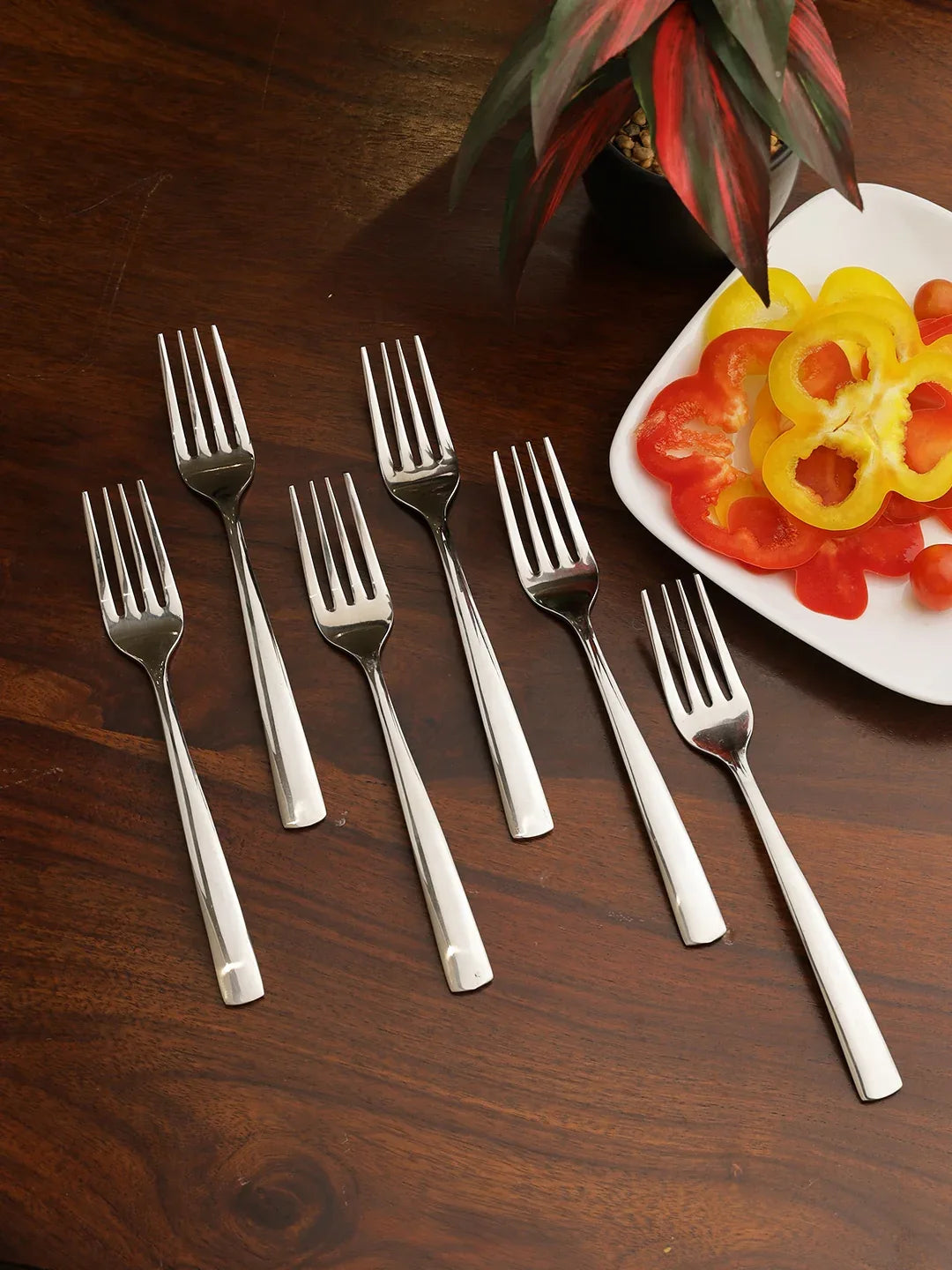 FNS Stainless steel Solo Dessert Fork Set of 6 in Silver Colour - HomeTown