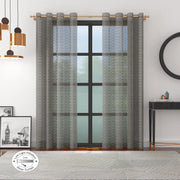 Amour Set Of 2 Dobby Xl Door Sheer Curtains 9 Feet in Charcoal Colour