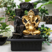Impression Polyresin Ornate Ganesha Fountain 31X40Cm in Black Gold Colour - HomeTown