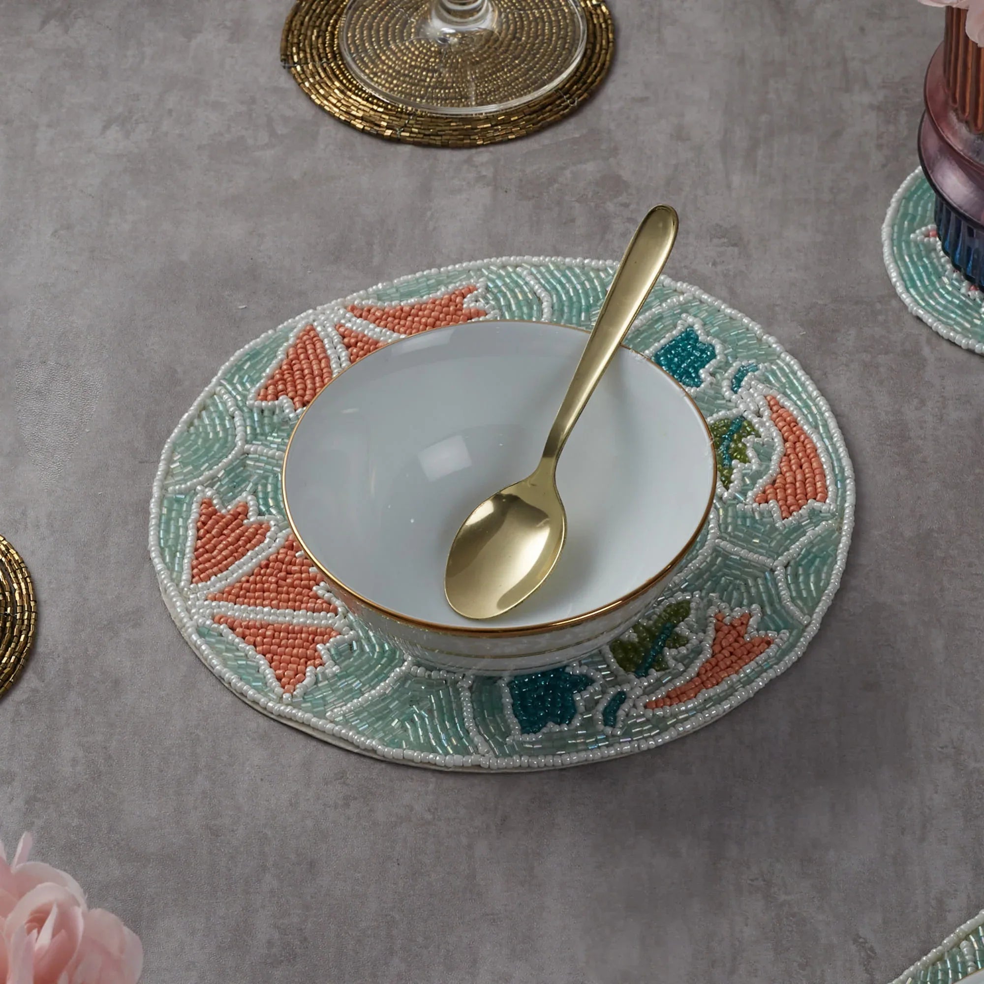 Anar Handmade Beaded Trivet Dia 20 Cm in Multi Colour - HomeTown