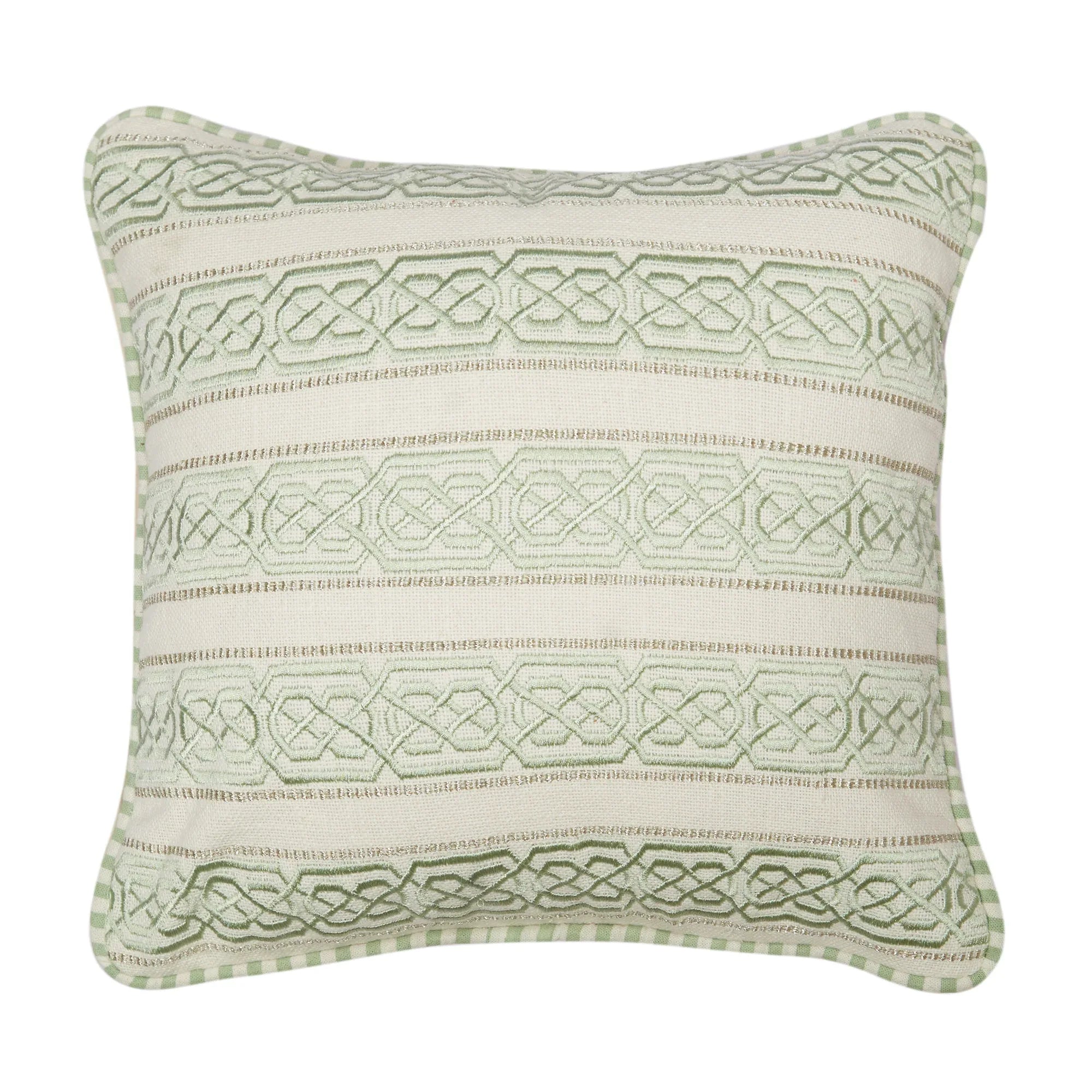 Indian Botanical Cotton Cushion Cover 30x30 cm in Sage Border Print - HomeTown