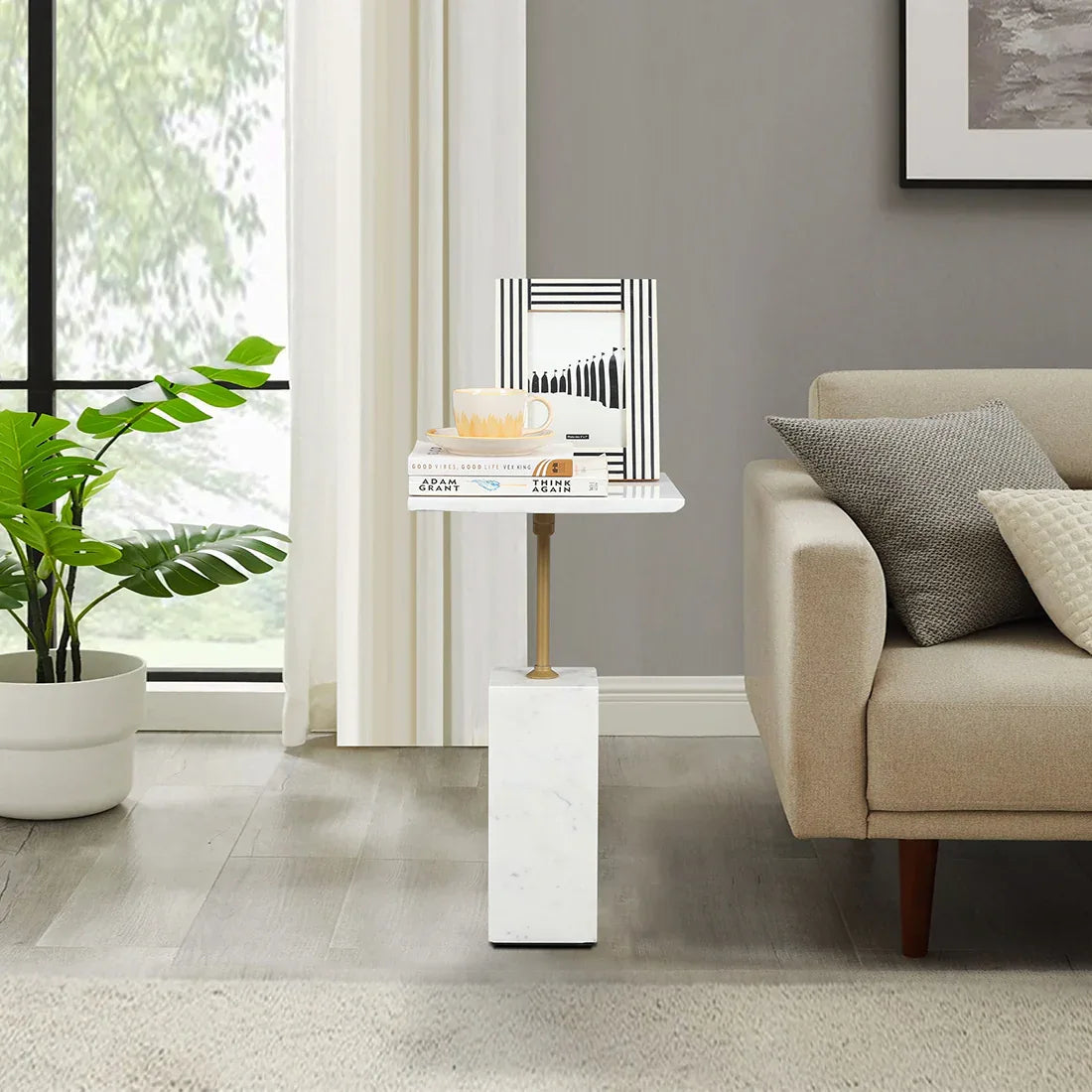 Matias Marble Top Side Table in White and Gold Colour - HomeTown