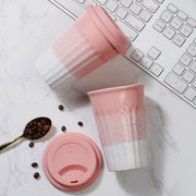 Emilia Ceramic Travel Flask/Mug 420ml Set of 2 in Dusky Pink Colour - HomeTown