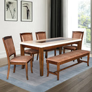 Nexus Marble Finish Six Seater Dining Set With Bench in Antique Cherry Colour - HomeTown