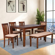Aravali Rubberwood Six Seater Dining Set With Bench in Antique Cherry Colour - HomeTown