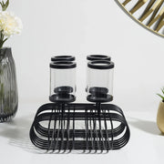 Sovereign Iron and Glass Wired 4 Pillar Holder 28x22Cm in Black Colour - HomeTown