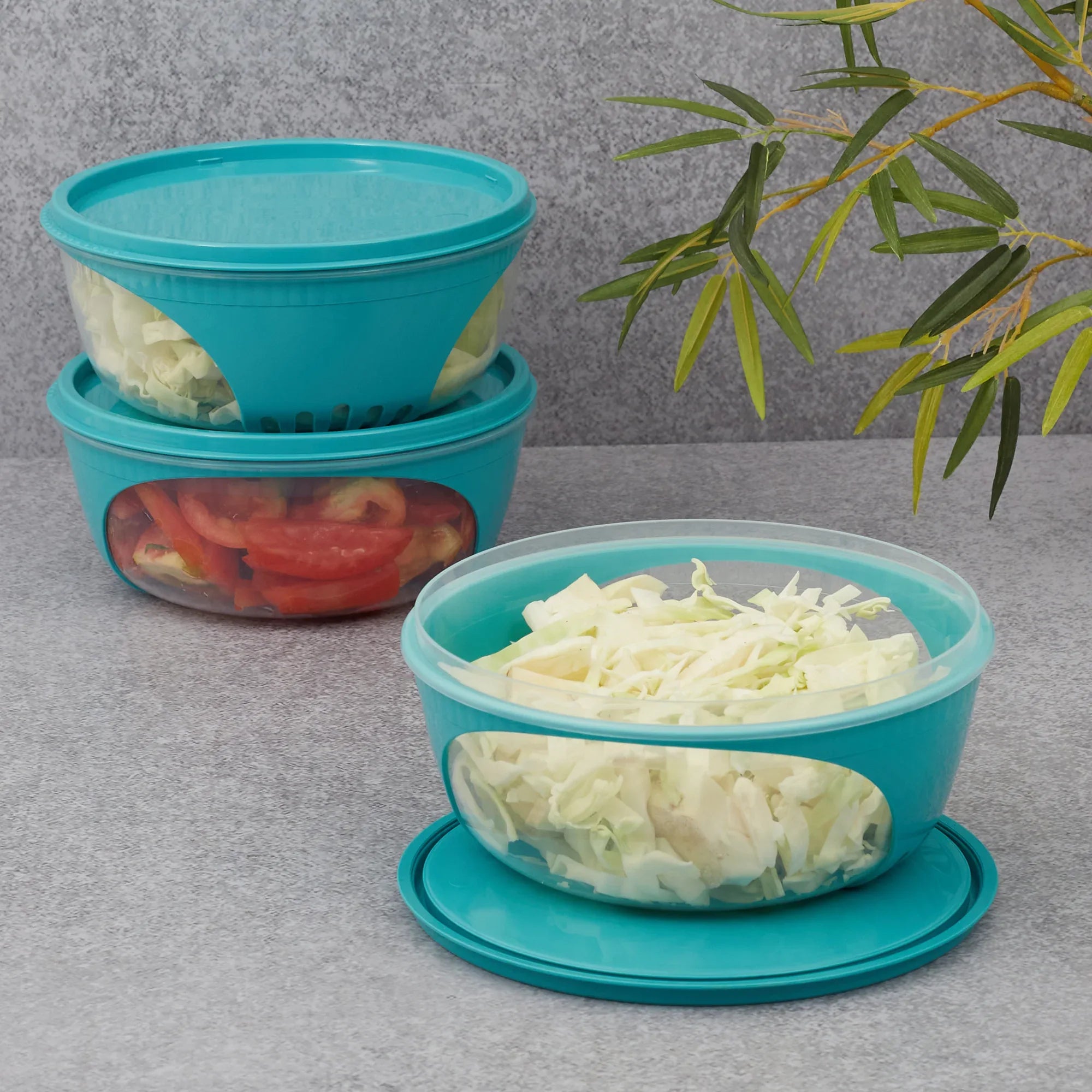 Kitchen Mate Food Storage Round Container 1150 Ml With Freezer & Microwave Safe & Bpa Free Set Of 3 in Teal Colour - HomeTown