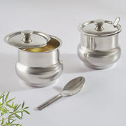 Glisto Stainless Steel Ghee Pot with Spoon Set of 2 in Silver Colour - HomeTown