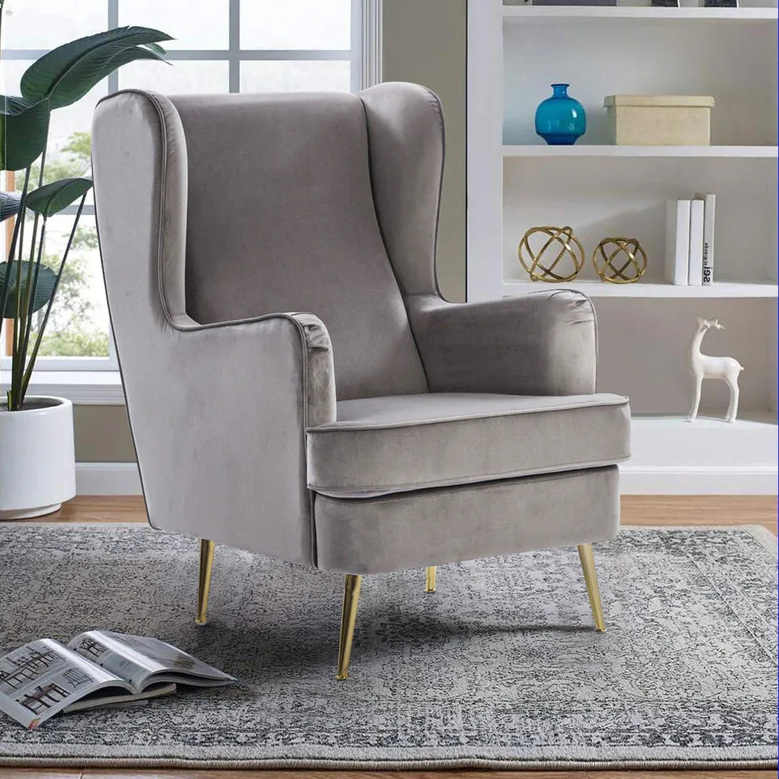 Charm Velvet Arm Chair in Dark Grey Colour - HomeTown