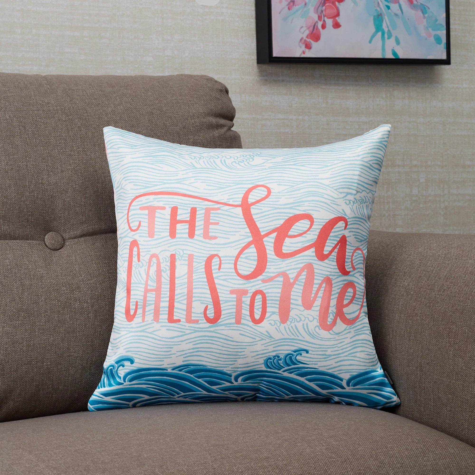 Bahamas Satin Digital Printed Cushion Cover 40x40 Cm in Aqua Colour - HomeTown