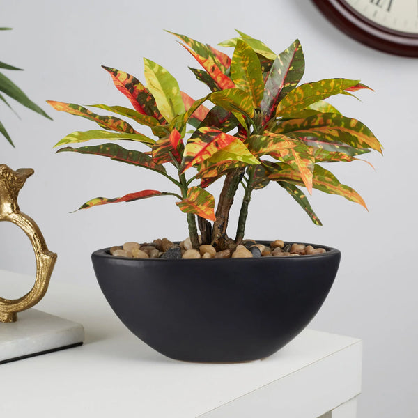 Ilana  Faux Codiaeum Ceramic Potted Plant 29 Cm in Green Colour dimensions