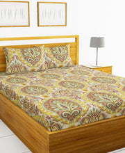 Callista Cotton King Bed Sheet 274X274 Cm in Mustard/Brown Colour - HomeTown