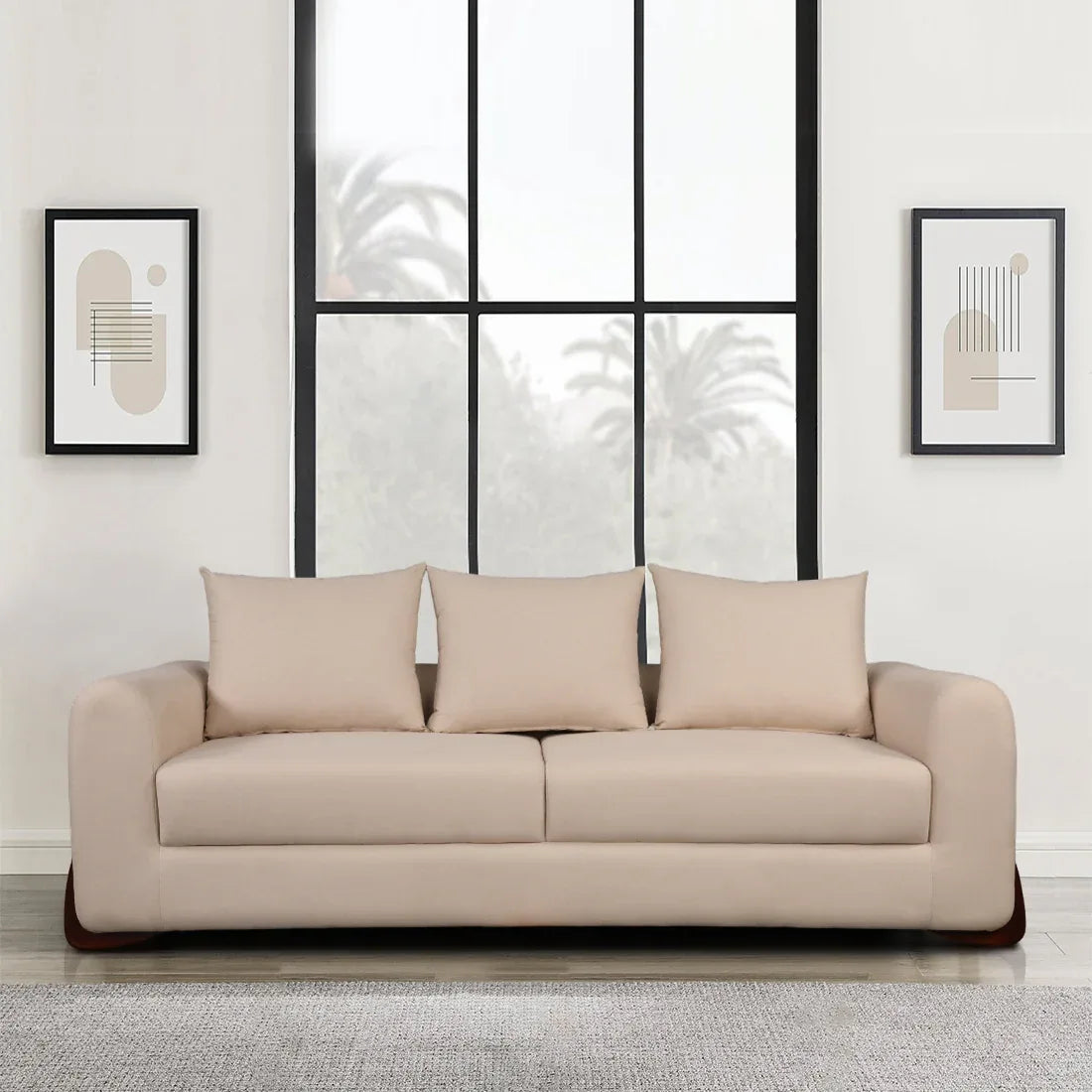 Bodhi Fabric Three Seater Sofa in Beige Colour - HomeTown