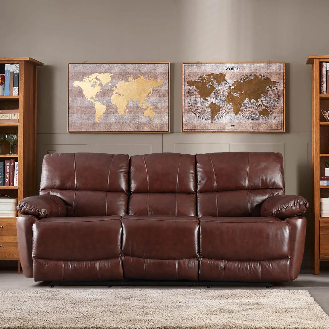 Charles Half Leather Three Seater Recliner - HomeTown