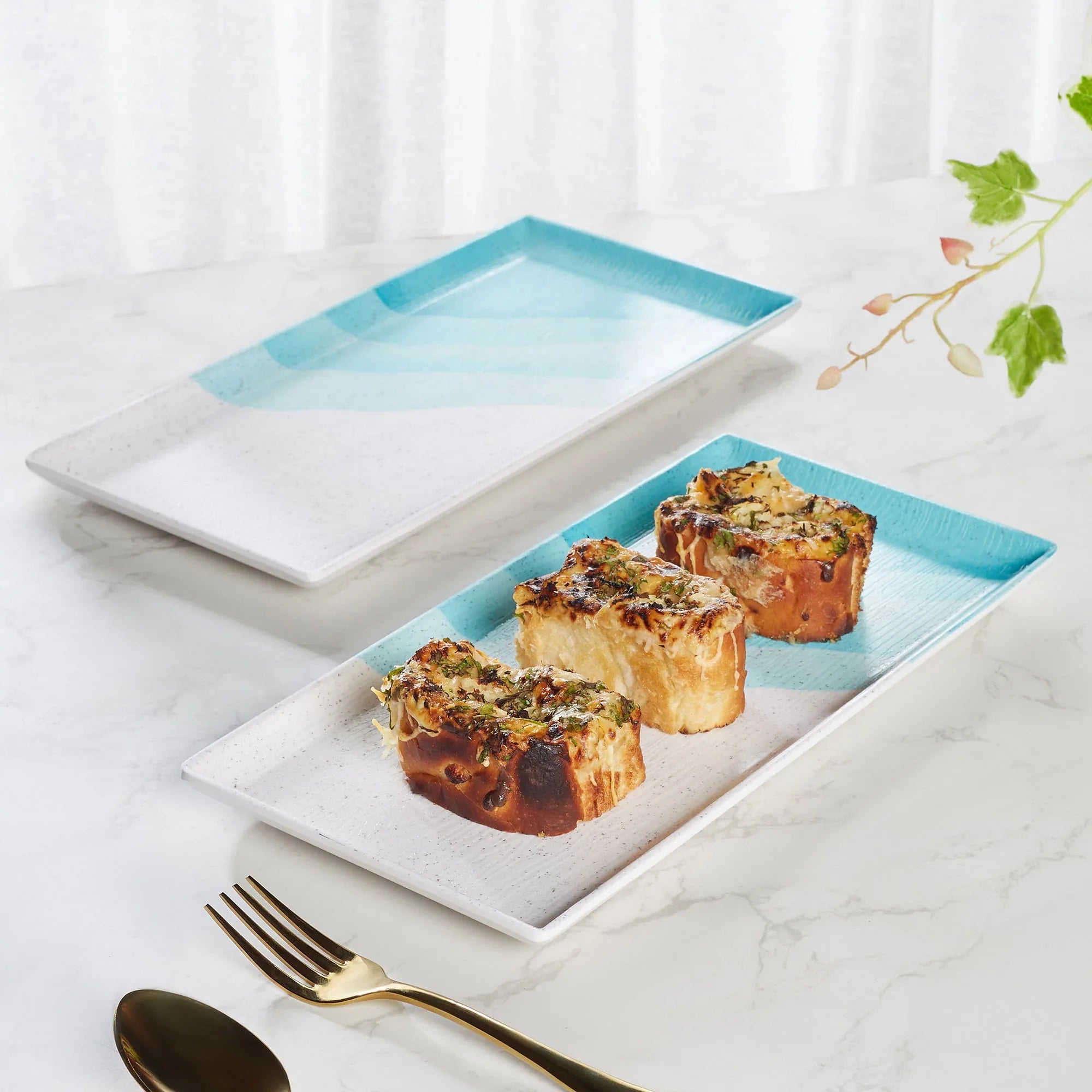 Emilia Melamine Large Platter 12x6 Inch Set of 2 in Dusky Blue Colour - HomeTown