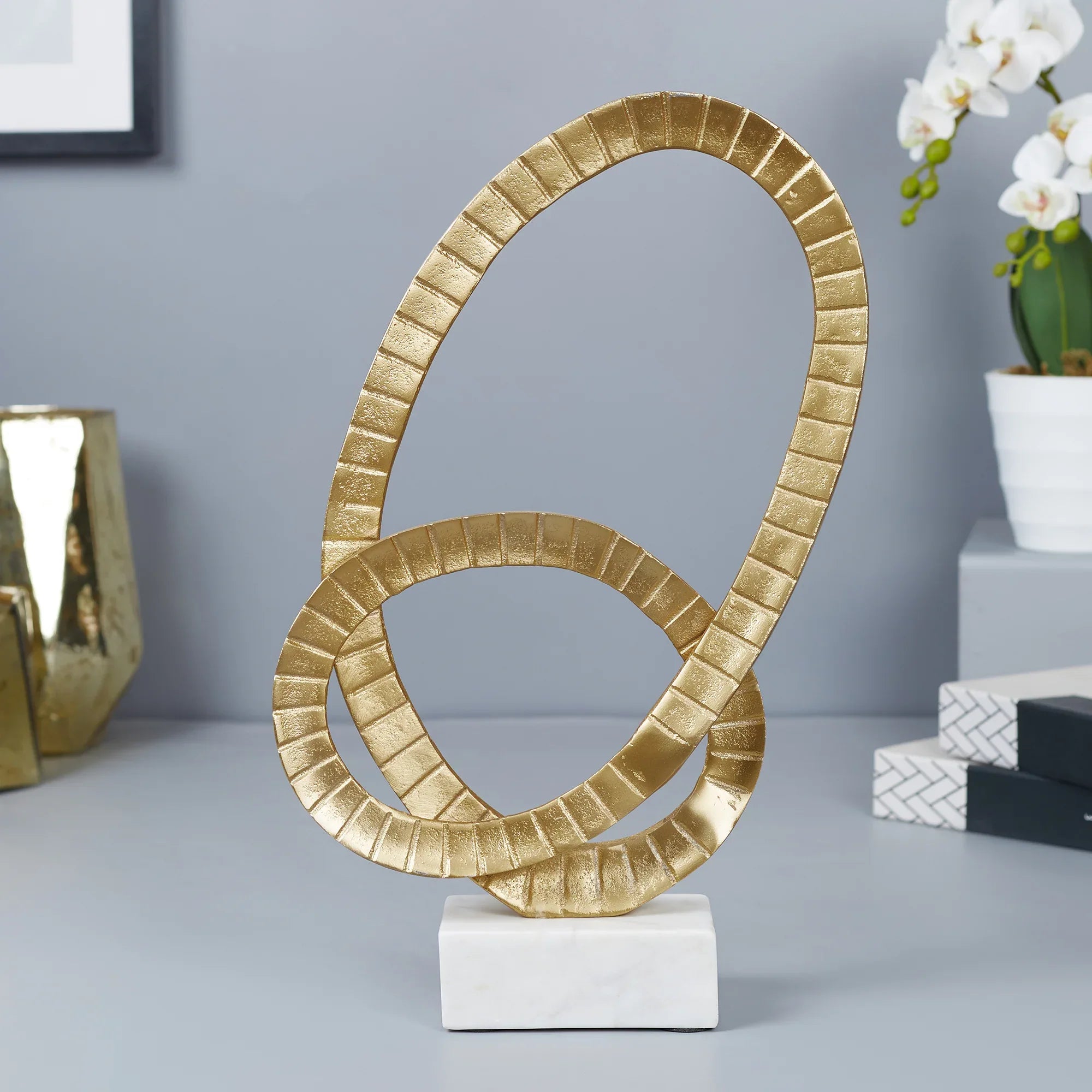 Venice Aluminium Dual Rings Table Decor 25x7x43 Cm in Gold Colour - HomeTown
